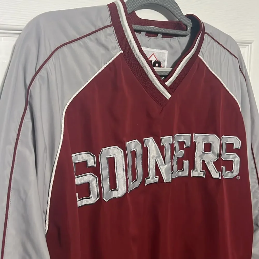 🏈 Vintage OKLAHOMA SOONERS Polyester Pullover Jacket Fleece Lined Men Sz L -EUC - Picture 3 of 12